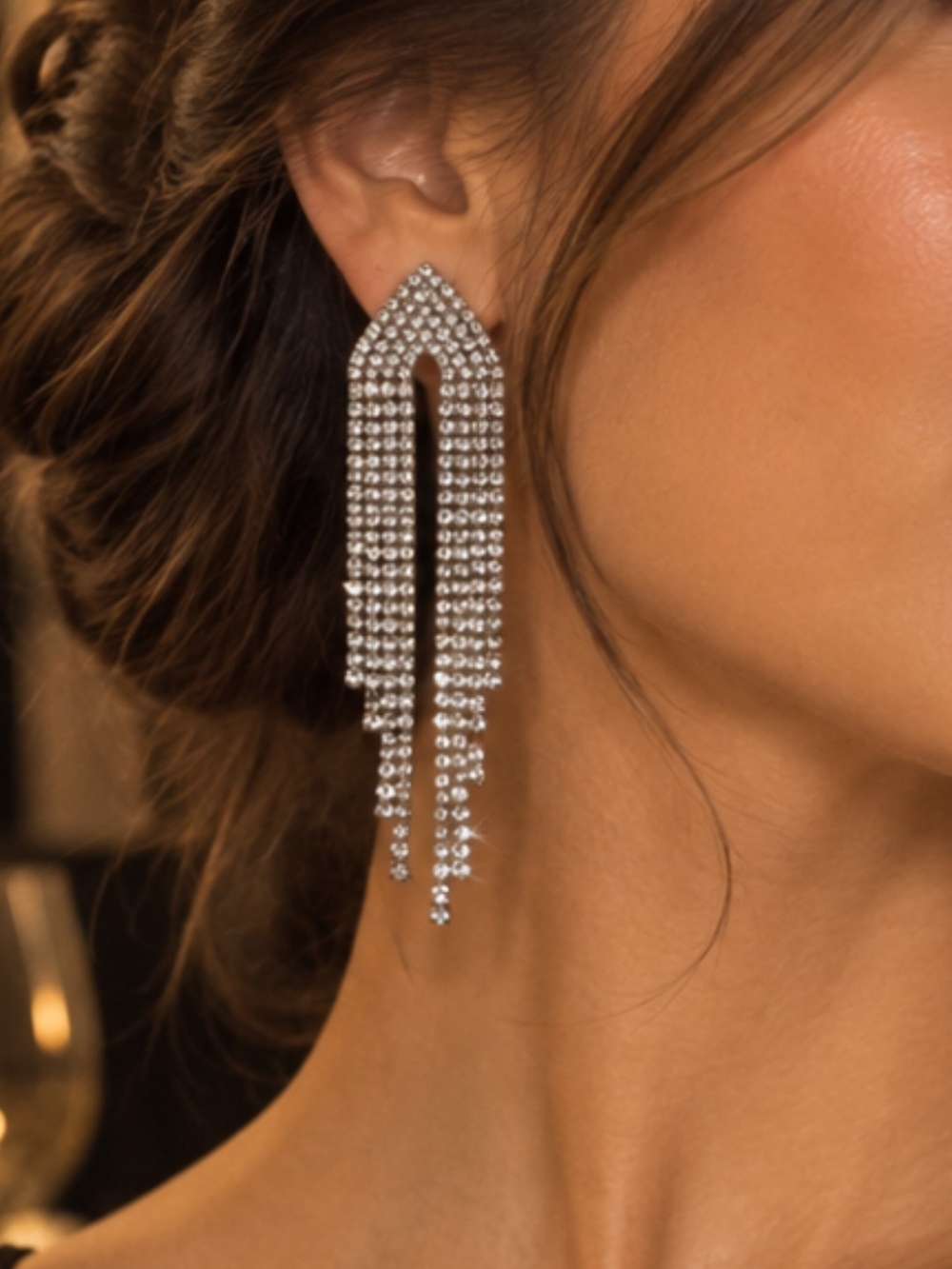 Silver Crystal Fringe Drop Earrings